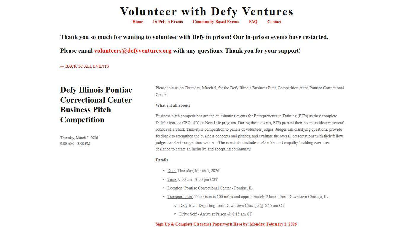 Defy Illinois Pontiac Correctional Center Business Pitch Competition — Volunteer with Defy Ventures