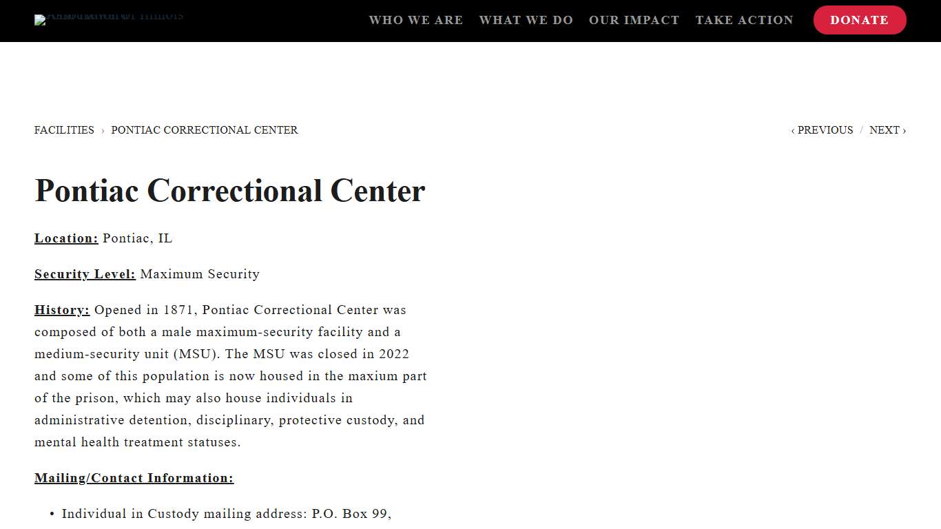 Pontiac Correctional Center — John Howard Association of Illinois